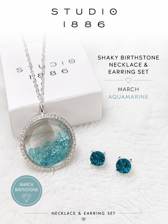 Avon Jewelry - Studio 1886 March Birthstone Shaky Necklace & Stud Earring Set NIB
